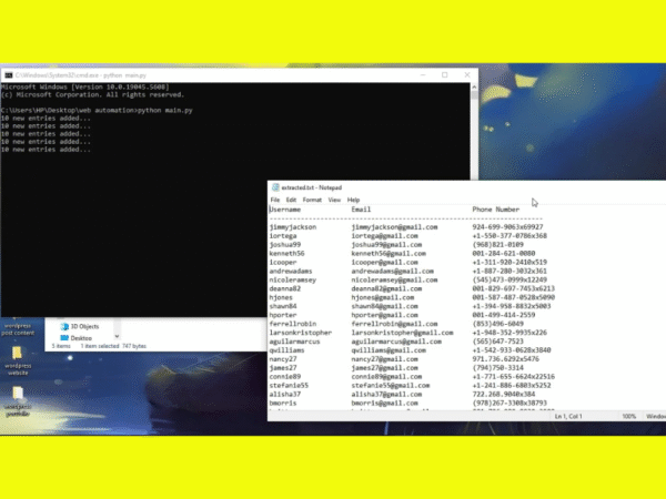 web scraping, data mining with website automation, email extraction collection